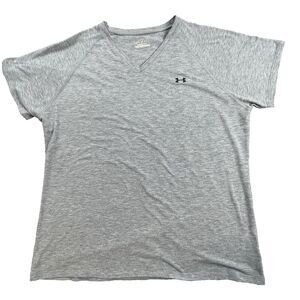Under Armour Top Women's Large Gray V-Neck HeatGear Active Wear Lg